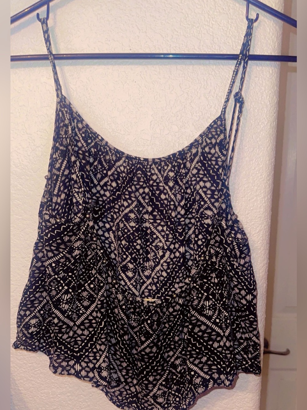 Amuse Society Black and and Cream Geometric Print Flowy Cropped Studded Camisole